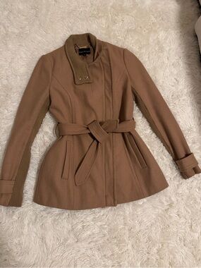Express Women's Belted Camel Wool-Blend Peacoat